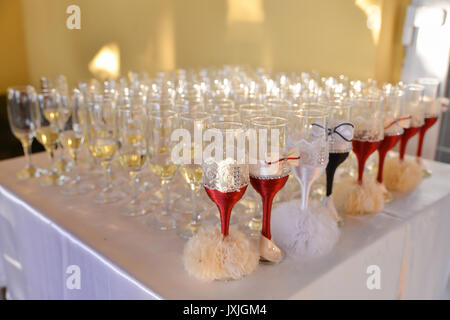 champagne glasses arrangements for wedding reception Stock Photo