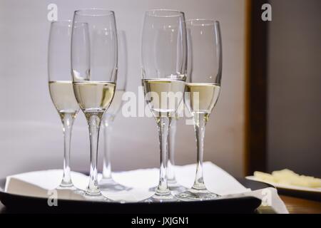 champagne glasses arrangements for wedding reception Stock Photo