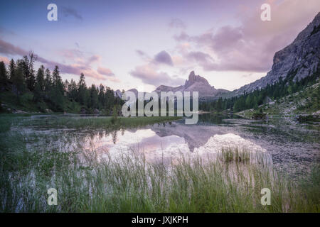 Italy, Dolomites, Belluno, mountain Becco di Mezzodi reflecting in ...