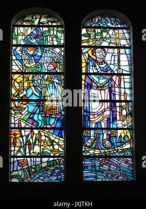 Stained Glass Window in Roman Catholic Church, den Burg, Texel Stock Photo