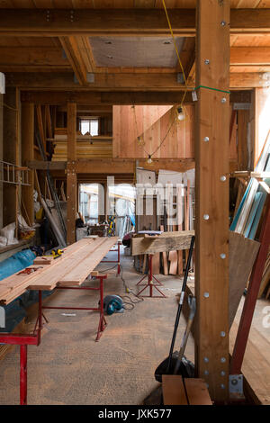 timber framed house under construction Stock Photo