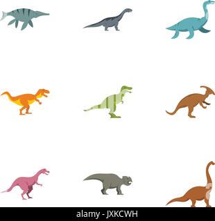Different dinosaur icons set, flat style Stock Vector