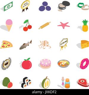 Restaurant food icons set, isometric style Stock Vector
