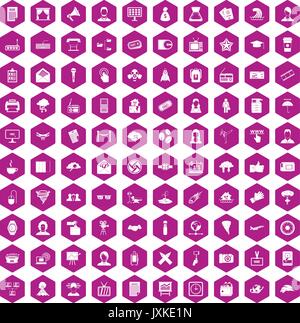 100 journalist icons hexagon violet Stock Vector
