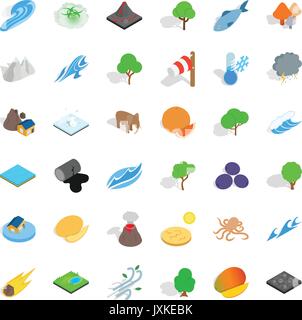 Earth icons set, isometric style Stock Vector
