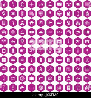 100 keys icons hexagon violet Stock Vector
