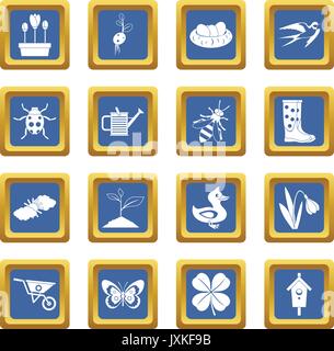 Spring icons set blue Stock Vector