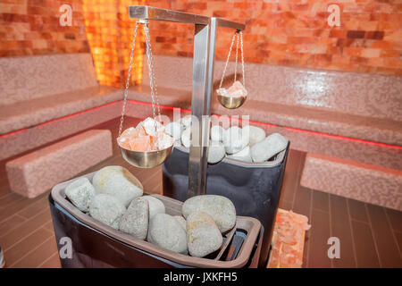 Sauna with salt bowls Stock Photo