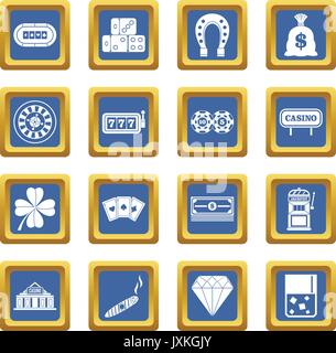 Casino icons set blue Stock Vector