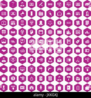 100 lending icons hexagon violet Stock Vector
