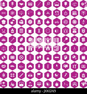 100 libra icons hexagon violet Stock Vector