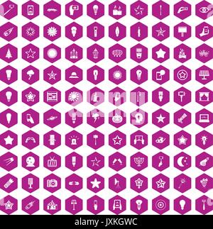100 light icons hexagon violet Stock Vector