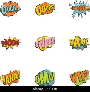 Emotions in speech bubble icons set, flat style Stock Vector