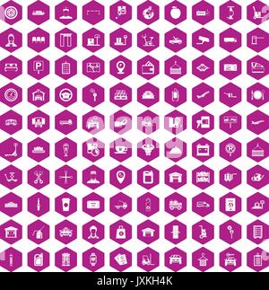 100 loader icons hexagon violet Stock Vector
