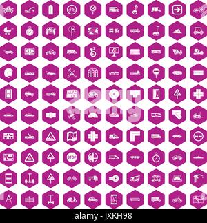 100 location icons hexagon violet Stock Vector