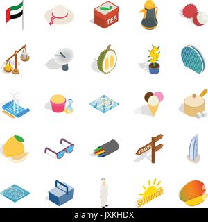 United Arab Emirates icons set, isometric style Stock Vector