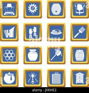 Apiary tools icons set blue Stock Vector
