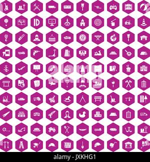 100 lorry icons hexagon violet Stock Vector