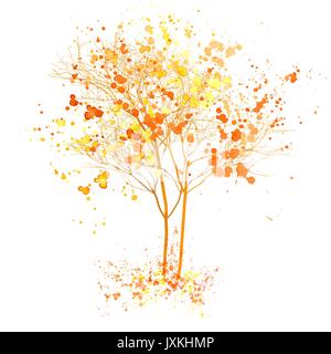 Autumn tree watercolor illustration. Fall tree with art splashes Stock Vector