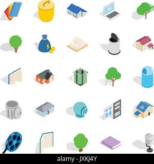 Great house icons set, isometric style Stock Vector