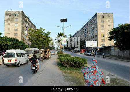 TANZANIA Zanzibar, Stone town, apartment block buildings, constructed in East Germany GDR block building style called Plattenbau Stock Photo