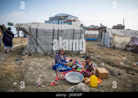 Nepal, Kathmandu,  Chhuchmepati camp earthquake victims Stock Photo