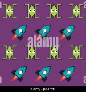 colorful pattern of spatial ships and rockets game Stock Vector