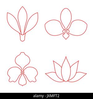 Set of flower line art vector on white background Stock Vector