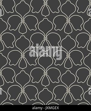 Seamless linear flower pattern on grey background Stock Vector