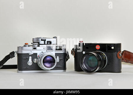 Leica camera. 1957 Vintage Leica M3 film camera and modern counterpart ...