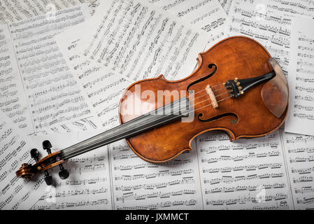Viola on the sheets of music Stock Photo