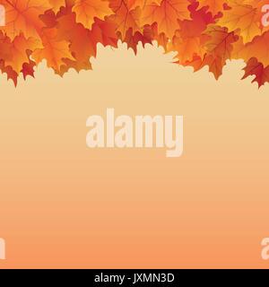 Fall leaves border on top of orange gradient background autumnal vector illustration Stock Vector