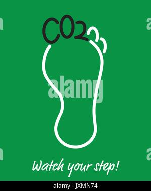 Carbon Footprint Poster, toes of foot shaped as letters CO2, short term for Carbon Dioxide Stock Vector