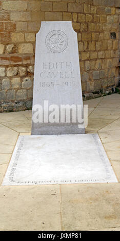 The rededicated grave of Edith Cavell in Life's Green at Norwich Cathedral, Norfolk, England, United Kingdom. Stock Photo