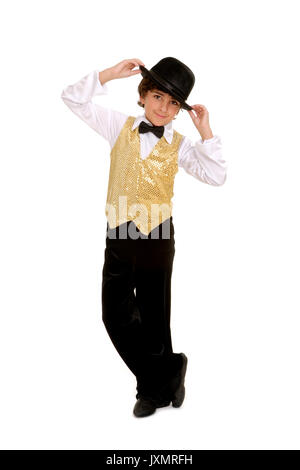 Smiling Boy Dancer in Top Hat and Costume Stock Photo