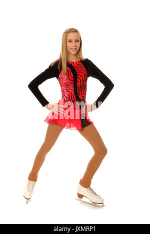 Happy Teenage Figure Skater or Ice Dancer in Costume Stock Photo