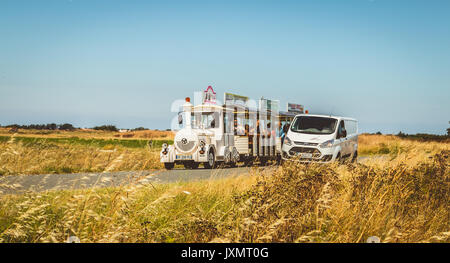 NOIRMOUTIER, FRANCE - July 03, 2017 : tourists visit the island of Noirmoutier, france, in a little tourist train Stock Photo