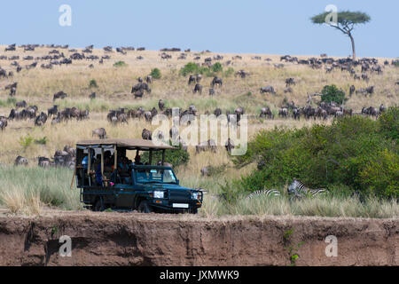 A safari vehicle in the Masai Mara National Reserve, Kenya, Africa Stock Photo