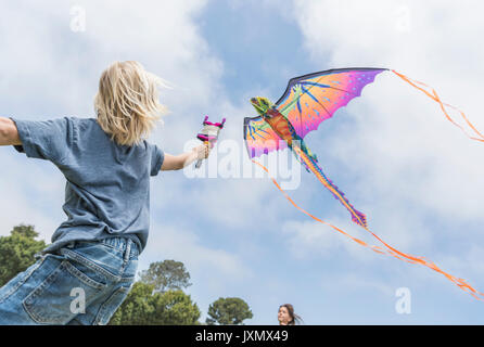 Boy flying kite Stock Photo
