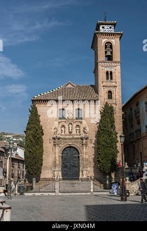 Granada, SPAIN - 16 february 2013: Church of St. Ana and St. Gil. Mudejar Church, Granada, Andalusia, Spain Stock Photo