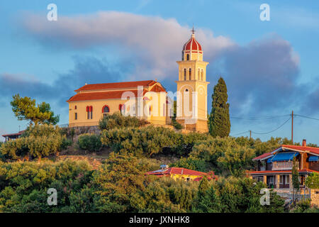 Zakynthos island with church on the top of hill in Greece Stock Photo