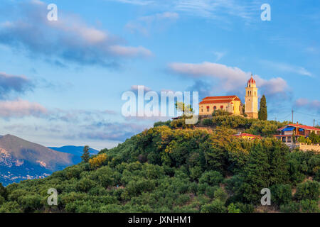 Zakynthos island with church on the top of hill in Greece Stock Photo