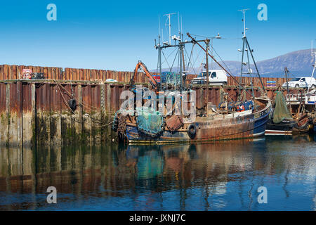 Commercial Fishing Boats Moored In Carradale Harbour, Kintyre, Scotland. Stock Photo