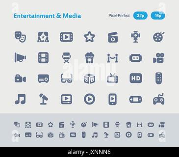 A set of 28 professional, pixel-perfect vector icons designed on a 32x32 pixel grid and redesigned on a 16x16 pixel grid for very small sizes. Stock Vector