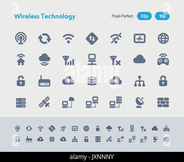 A set of 28 professional, pixel-perfect vector icons designed on a 32x32 pixel grid and redesigned on a 16x16 pixel grid for very small sizes. Stock Vector