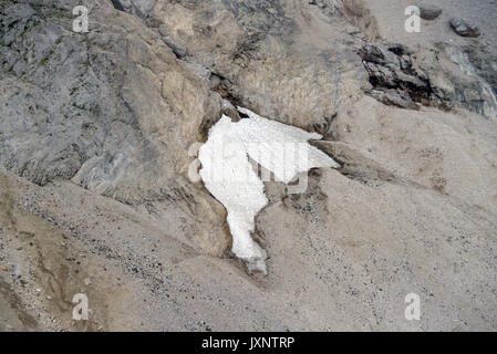 Aerial view of Marmolada glacier, Ghiacciaio della Marmolada, Marmolada, Dolomites, Melting ice Stock Photo