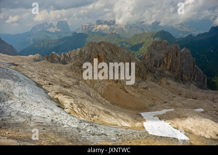 Aerial view of Marmolada glacier, Ghiacciaio della Marmolada, Marmolada, Dolomites, Melting ice Stock Photo