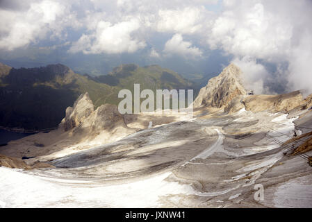 Aerial view of Marmolada glacier, Ghiacciaio della Marmolada, Marmolada, Dolomites, Melting ice Stock Photo