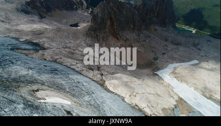 Aerial view of Marmolada glacier, Ghiacciaio della Marmolada, Marmolada, Dolomites, Melting ice Stock Photo