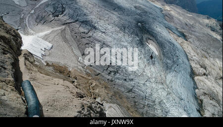 Aerial view of Marmolada glacier, Ghiacciaio della Marmolada, Marmolada, Dolomites, Melting ice Stock Photo